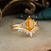 Luxury Vintage Classic 6-Prong Hexagonal-Cut Citrine Engagement Ring Set